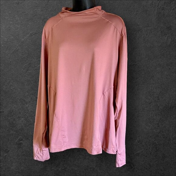 Fabletics Shirt Phoenix Brick Cherry Mocha Mock Neck Athletic Long Sleeve 2X - Picture 10 of 10